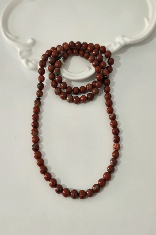 Certified 99 Piece Fire Opal (Red Jasper) Natural Stone Necklace, Bracelet, Rosary