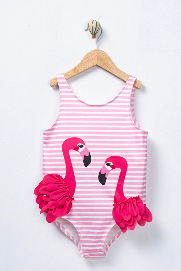 Girl's Heart Swimsuit Red and White Patterned Sea and Pool Swimming Swimsuit