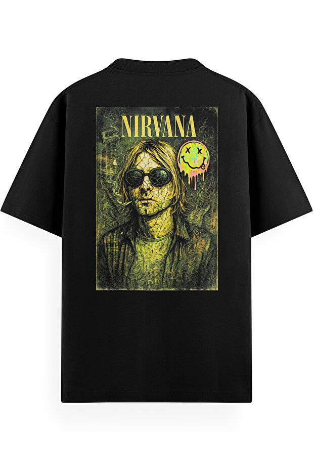 Men's / Women's Black Semi-Oversize T-Shirt Nirvana Back Printed T-Shirt Rock Printed Tshirt 1442