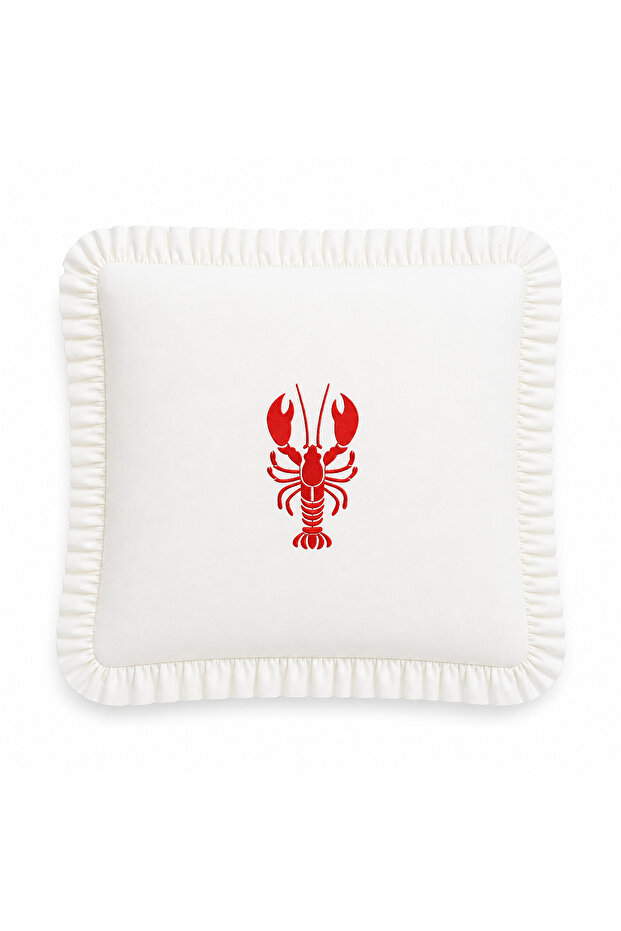 Marin Lobster Embroidered Ruffled Decorative Throw Pillow Cover 45X45 cm
