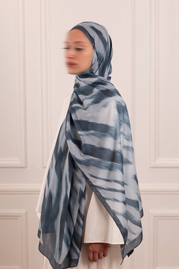 Stripe Patterned Soft Shawl Smoke Blue - 3