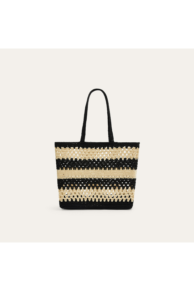 Women's Black Striped Knitted Look Handbag