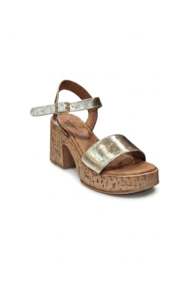 Gold Women's Genuine Leather Heeled Sandals 109.26158
