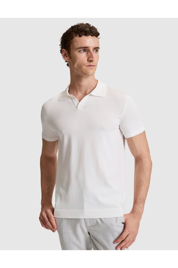 Ecru Slim Fit Apaş Collar Knitwear T-Shirt 50324073-Vr019