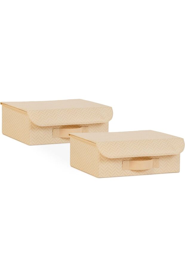 edl shop طقم صندوقين بغطاء بيج بنقشة جلد السمكة 30 × 23 × 11 سم edl shop 1290799