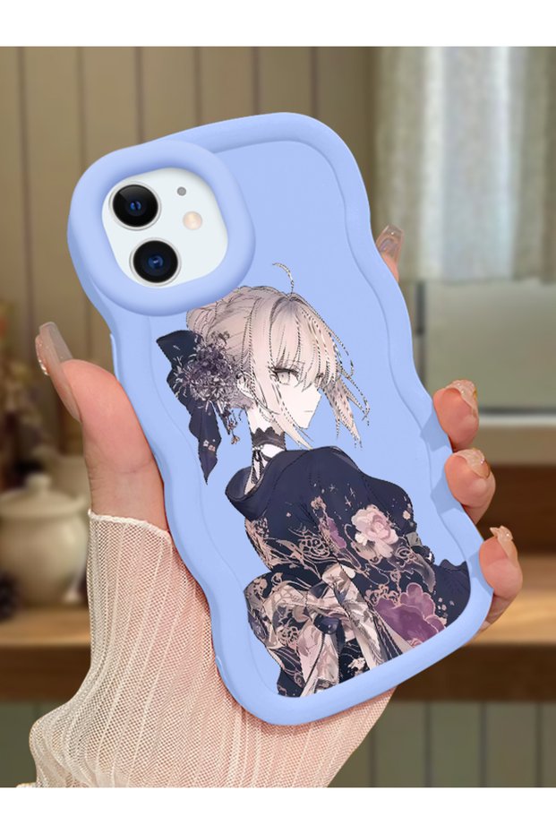 iPhone 12 Compatible Case Camera Protector Blue Silicone Couple Phone Case Girl Pattern