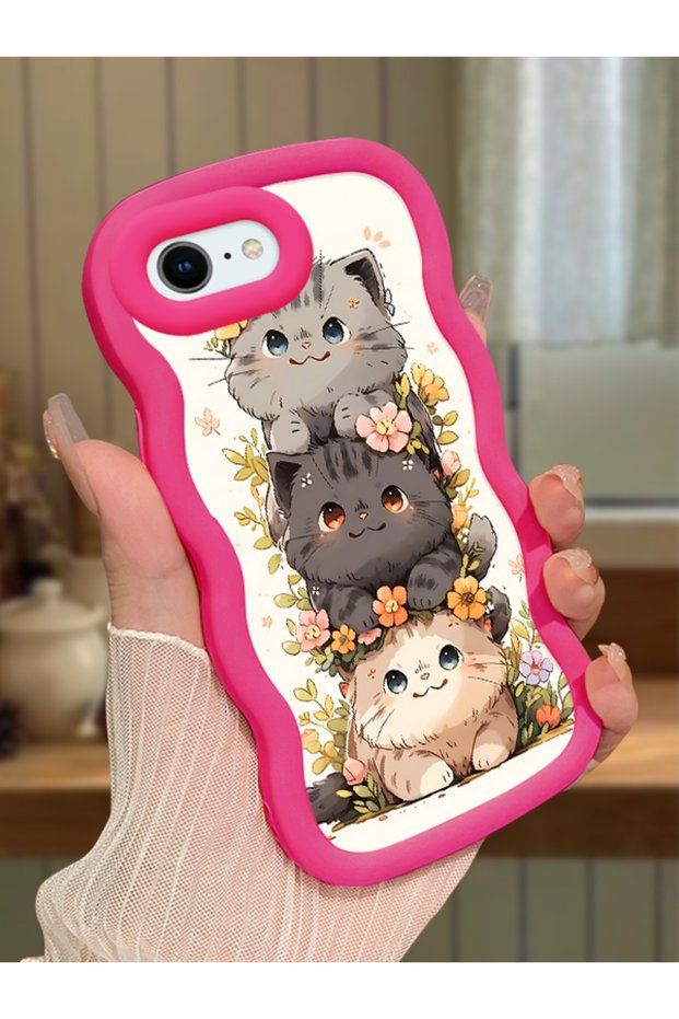 iPhone 8 Compatible Case Camera Protector Red Silicone Couple Phone Case Cat Pattern