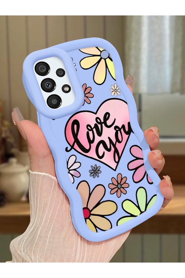 Samsung Galaxy A33 5g Compatible Case Camera Protector Blue Silicone Couple Phone Case Floral Pattern