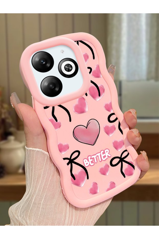 Infinix Smart 8 Compatible Case Camera Protector Pink Silicone Couple Phone Case Heart Pattern