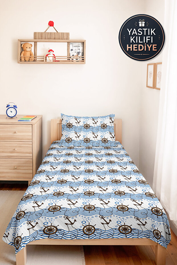 Mavi Marine Young Room Single Pique Set - White Brown 160X220 cm Quilted Bedspread