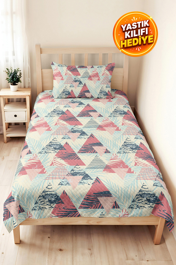 Geometric Pink Young Room Single Pique Set - Tropical Mint 160X220 cm Quilted Bedspread