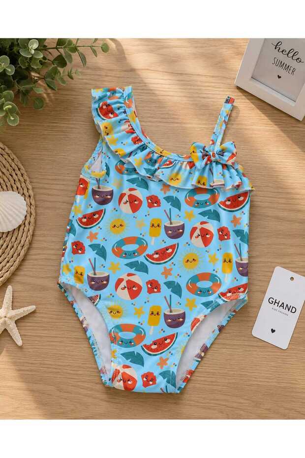 Girl's Bow One-Piece Swimsuit Sea Beach Pool Swimwear 1-2 2-3 3-4 4-5 5-6 Age-Appropriate Patterned Digital Print Fabric