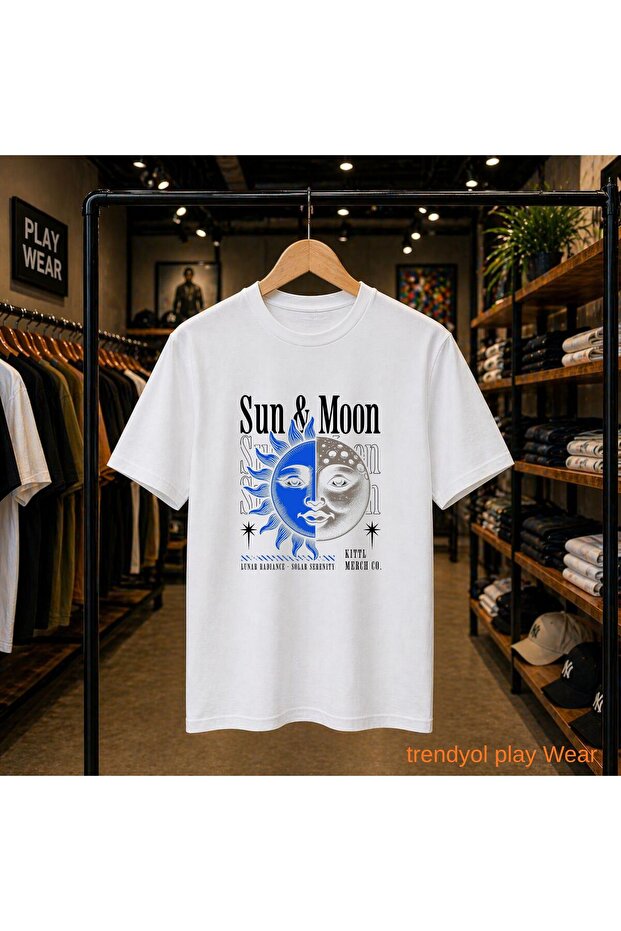 Sun Monn Printed 100% Cotton Oversize Loose Regular Fit Crew Neck T-Shirt