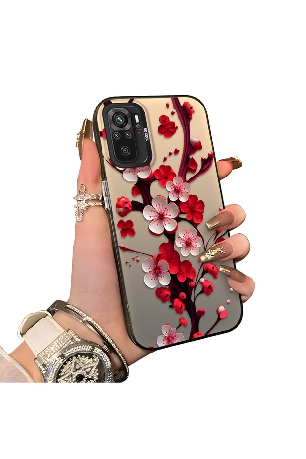 Poco M5S Compatible Silicone Edge Hard Back Case Couple Phone Case with Floral Pattern