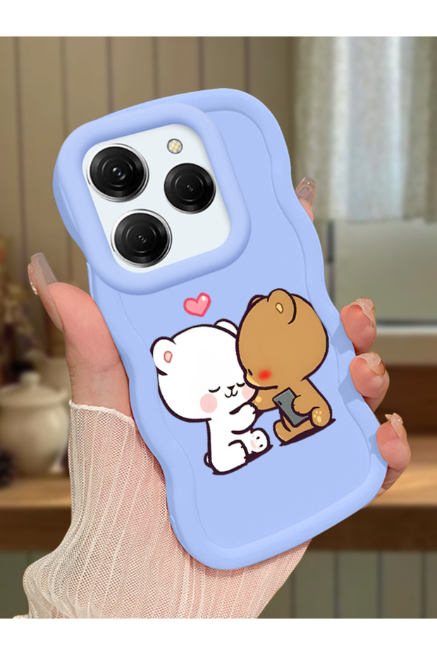Tecno Spark 20 Pro Compatible Case Camera Protector Blue Silicone Couple Phone Case Cute Pattern