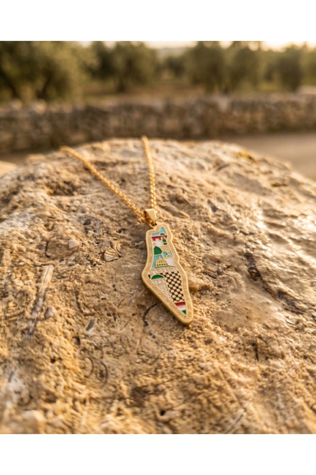 The Dome of the Sahara Within the Palestine Map Stainless Gold Plated Chain Unisex Necklace J300040