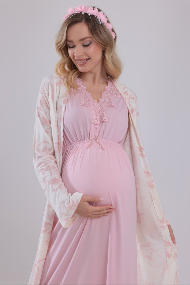 New Season Powder Lace Design Strappy Cotton Maternity Nightgown-Set of 2