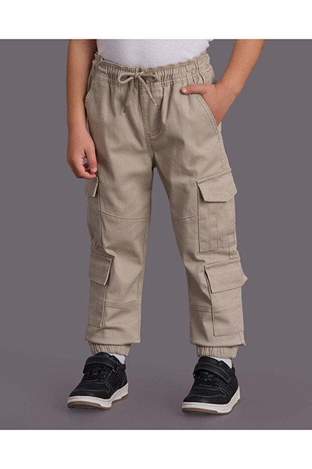Boys Beige Pull On Cargo Twill Jogger Pants