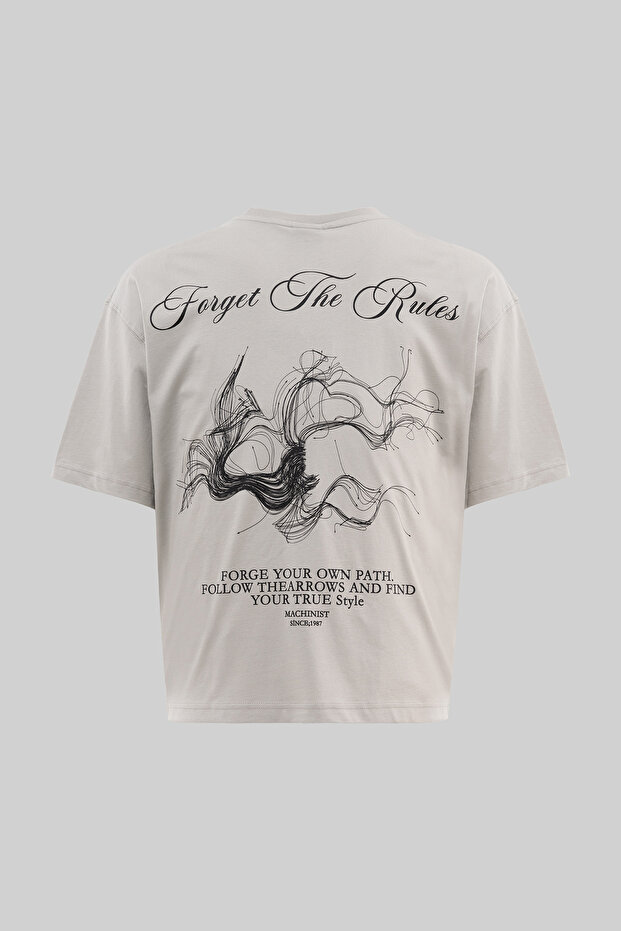 Men's Forget the Rules Printed Crop Oversize T-Shirt Painting Gray