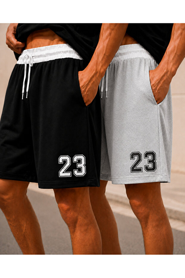 23 Printed 2-Pack Men's White Belted Stylish Summer Comfortable Fit Casual Shorts/Bermuda