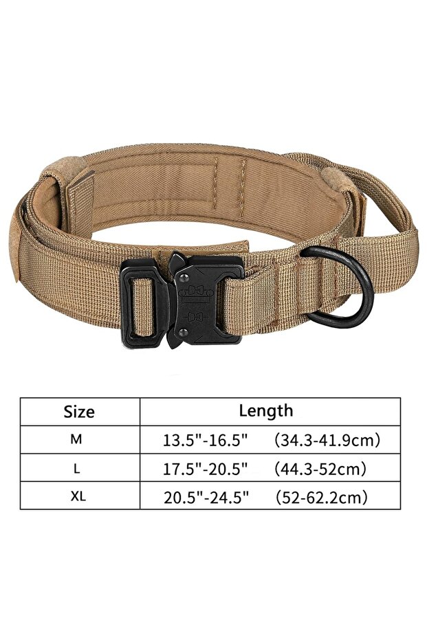 M brown Tactical Dog Collar Adjustable Nylon Dog Collar with Control Handle Heavy Duty Metal Buc...