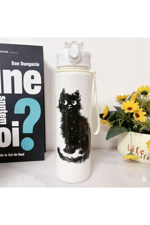 0.75L B 750ml Black Cat Cartoon Water Bottle BPA-Free Outdoor Travel Home Gift for Friends And Famil