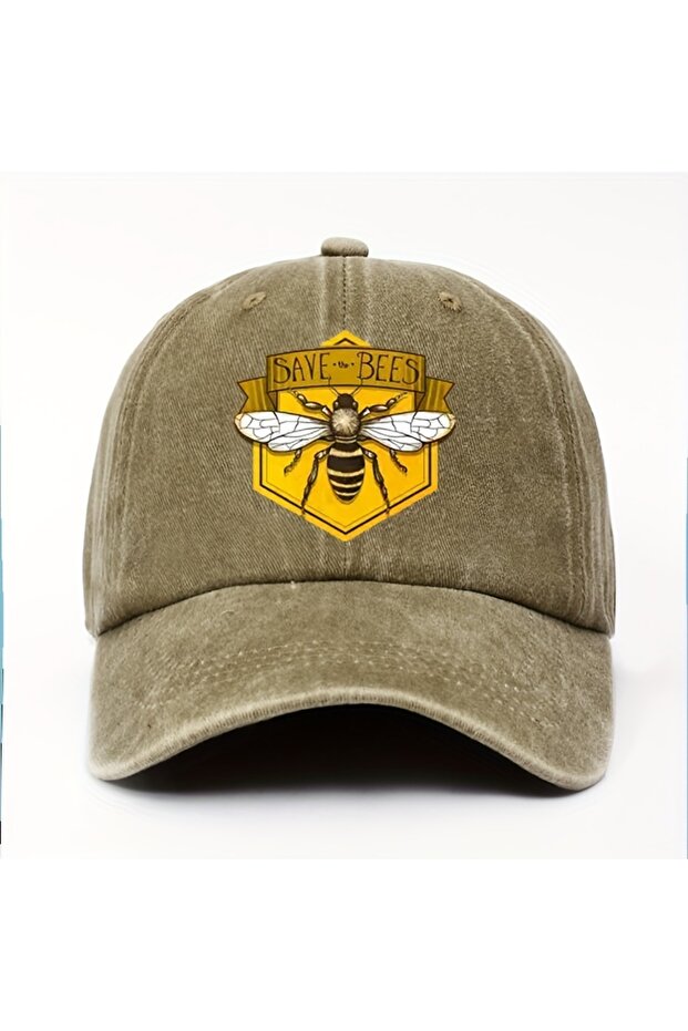 Adjustable Khaki Bee printed baseball cap, men's and women's adjustable outdoor casual cap, with sha