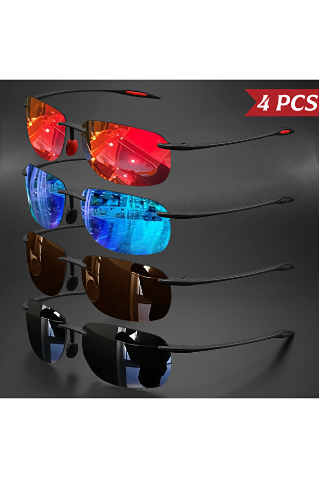 4PCS-4 4PCS نظارات شمسية مستقطبة خفيفة للغاية بوزن 11 جرام من مادة TR90 بدون إطار - مرنة ومريحة، مربعة الشكل