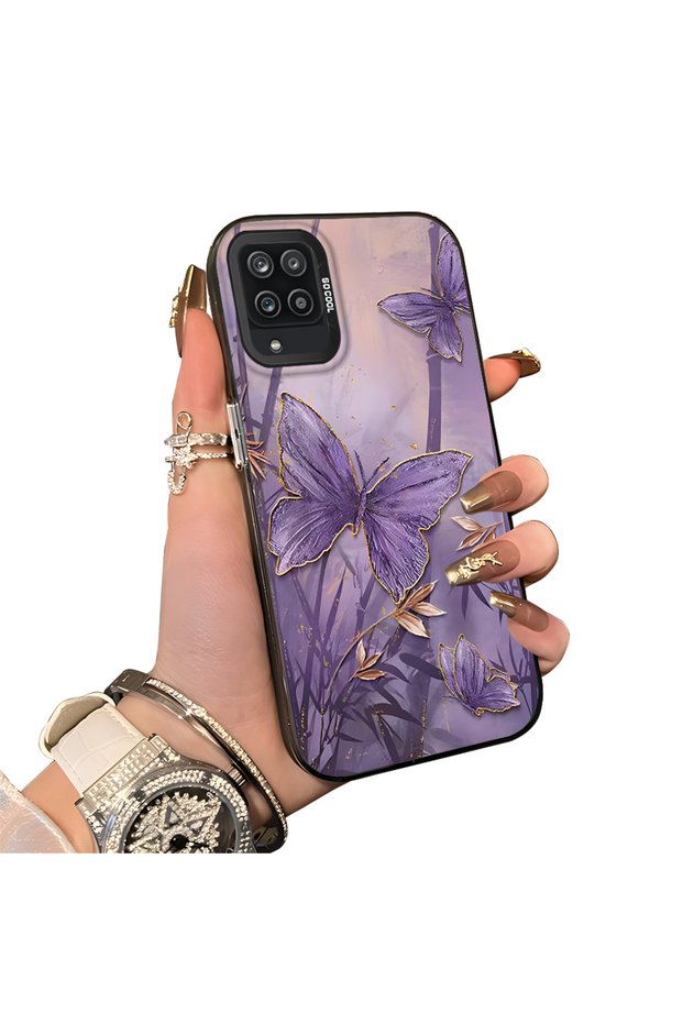 Samsung Galaxy M12 Compatible Silicone Edge Hard Back Case Couple Phone Case Butterfly Pattern