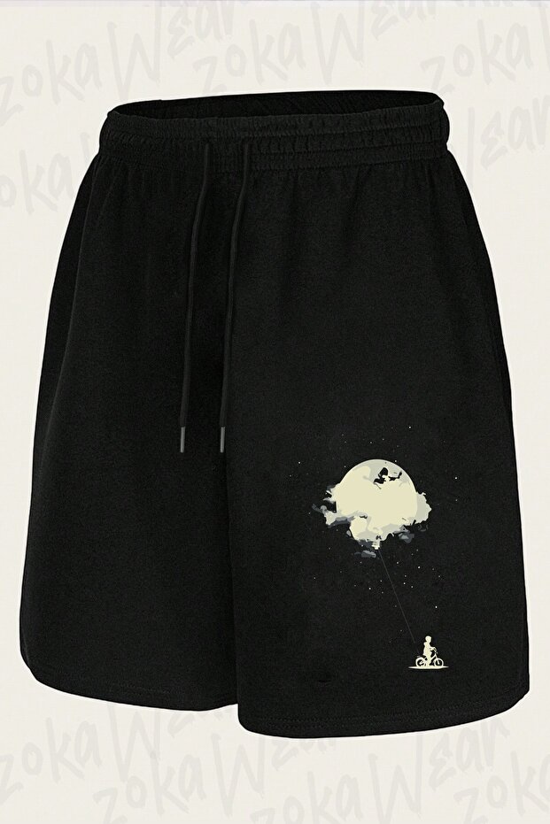 Unisex Biker Boy and Moon Design Printed Shorts