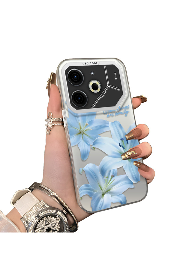 Tecno Pova 6 Compatible Silicone Edge Hard Back Case Couple Phone Case with Floral Pattern