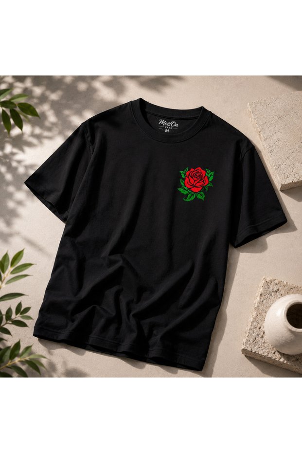 Basic Rose Printed T-Shirt 100% Cotton Crew Neck Short Sleeve Casual Unisex