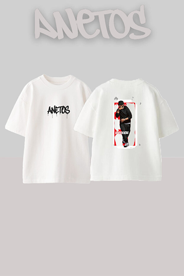 Eminem_76 Design Printed Oversize White T-Shirt