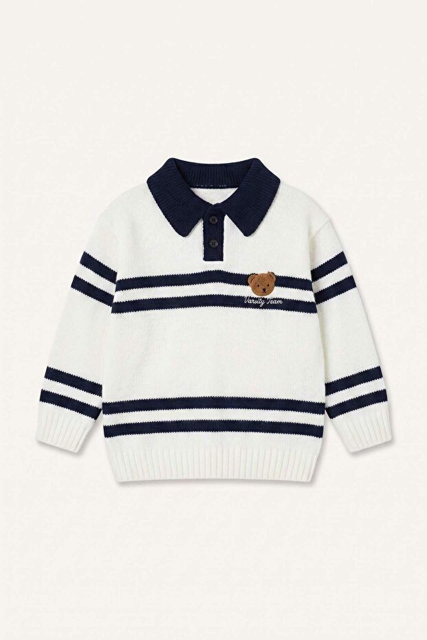 Oversized Polo Collar Teddy Bear Embroidered Sweater for Baby Boy I0268A526Au