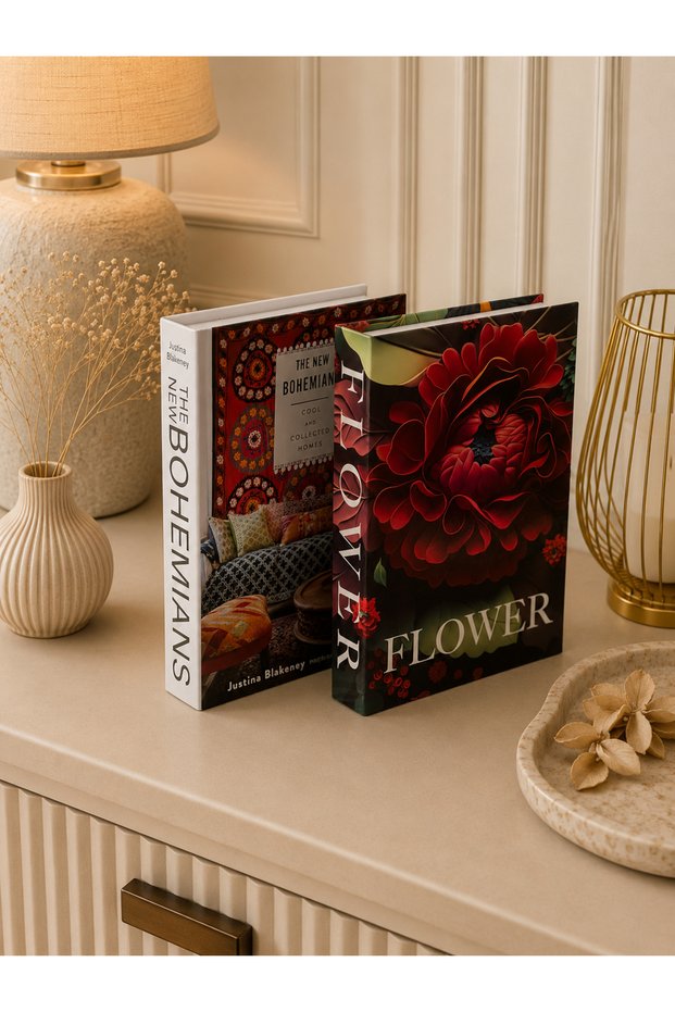 Decorative Book Box Set of 2 - Hidden Storage Box Modern Floral Pattern Home Decoration