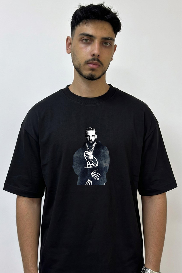 Drake_30 Design Printed Oversize Black T-Shirt