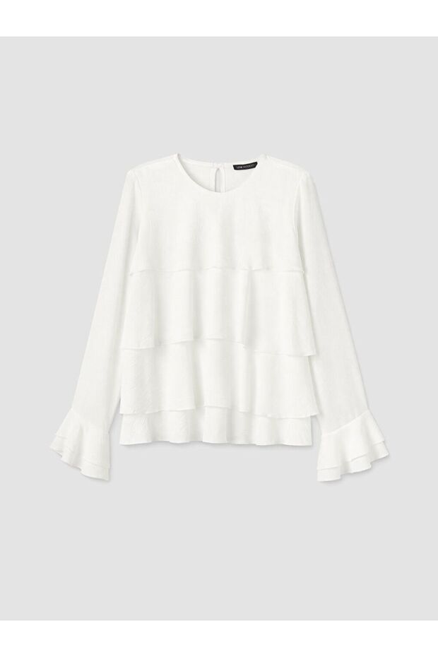 Lcw Modest White Crew Neck Layered Blouse