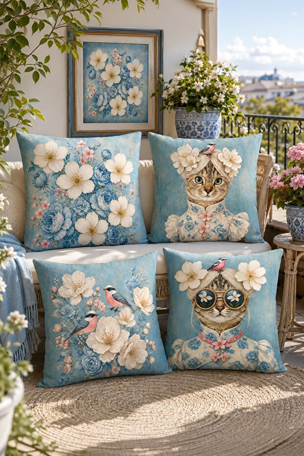 Gorgeous Cats Patterned 4-Piece Throw Pillow Cover Set