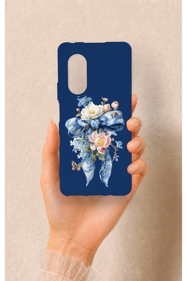Huawei Nova 9Se Compatible Blue Ribbon Flower Pattern Silicone Case