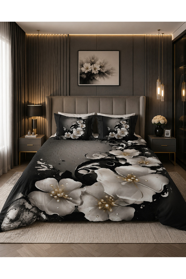 Elagant Four Seasons Quilted Double Duvet Cover Set with 6-Piece Fitted Sheets