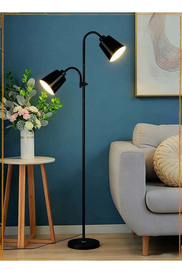 LED Floor Lamp with Double Lights, Vertical Ground Lamp With Adjustable Reading Light, Standing Light for Living Room, Bedroom, Office