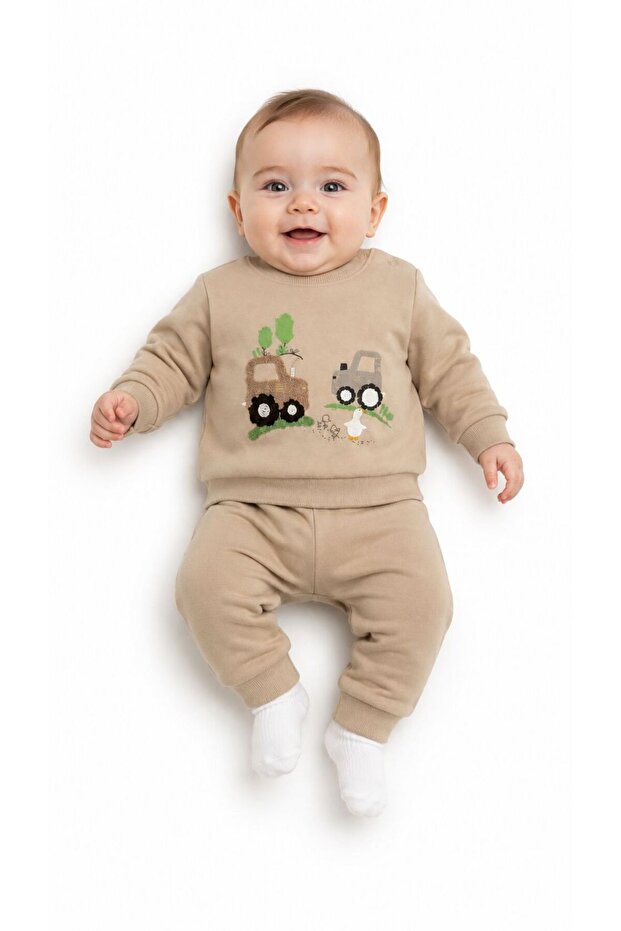 Baby Boy Seasonal Cotton 2-Piece Set Embroidered Patterned Sweatshirt and Sweatpants 6-12 Months