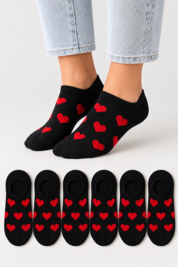 Women's Seamless Soft Cotton Heart Patterned 6-Piece Sneakers Socks