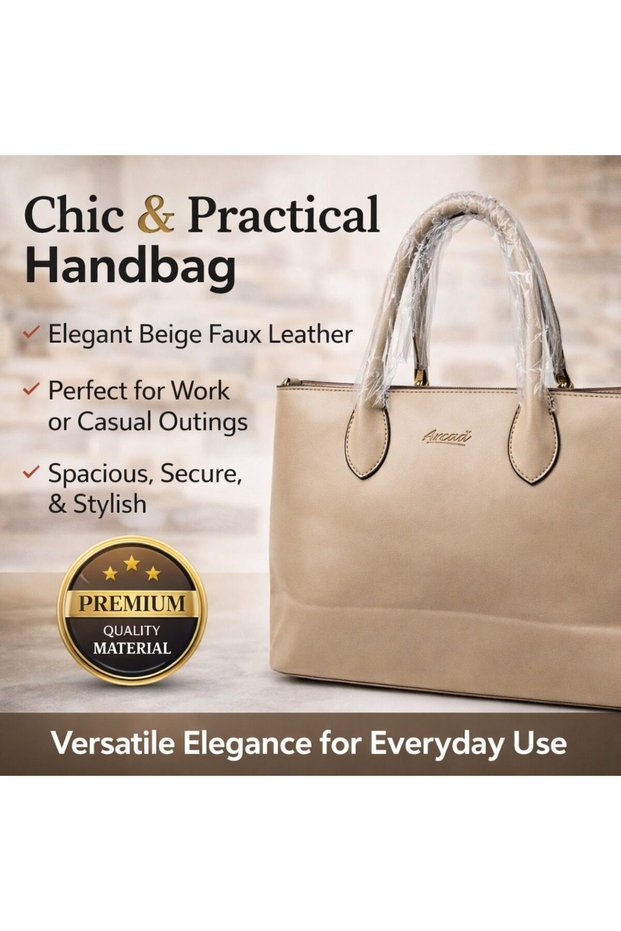 Chic Beige Women’s Handbag Stylish Faux Leather Office Tote Bag