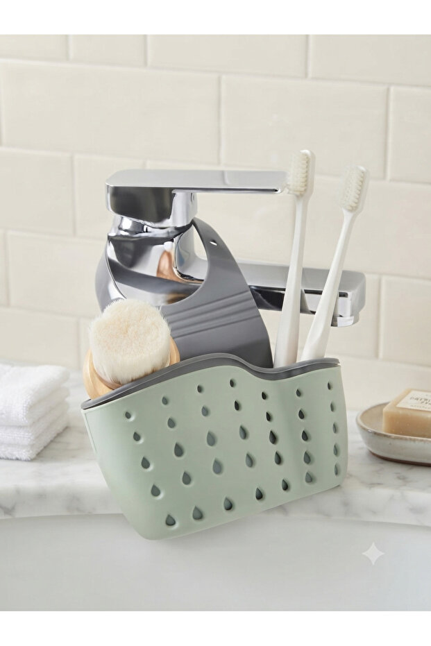 1pc Adjustable Hanging Sink Storage Basket - Space-Saving Sponge, Brush, and Cleaning Tool Drain Rack, Multi-Compartment Design Durable Plastic, Ergonomic Storage Hook, Kitchen Sink Organizer