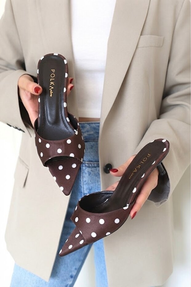 Sugar Women's Pointed Toe Bow Detailed Short Kitten Heel Slippers Sandals Polka Dot