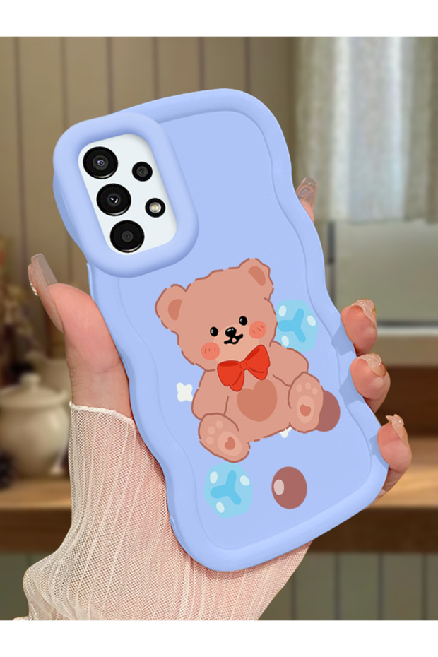 Samsung Galaxy A13 4g Compatible Case Camera Protector Blue Silicone Couple Phone Case Bear Pattern