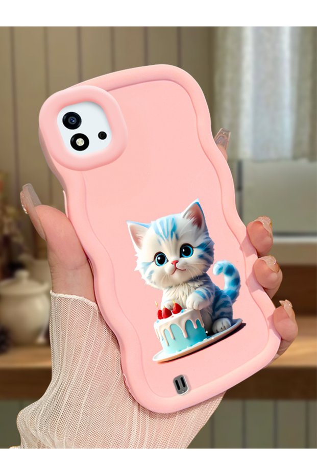 Realme C20 Compatible Case Camera Protector Pink Silicone Couple Phone Case Cat Pattern