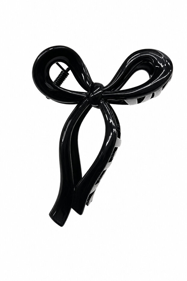 Black Shiny Bow Design Hair Claw Clip for Women