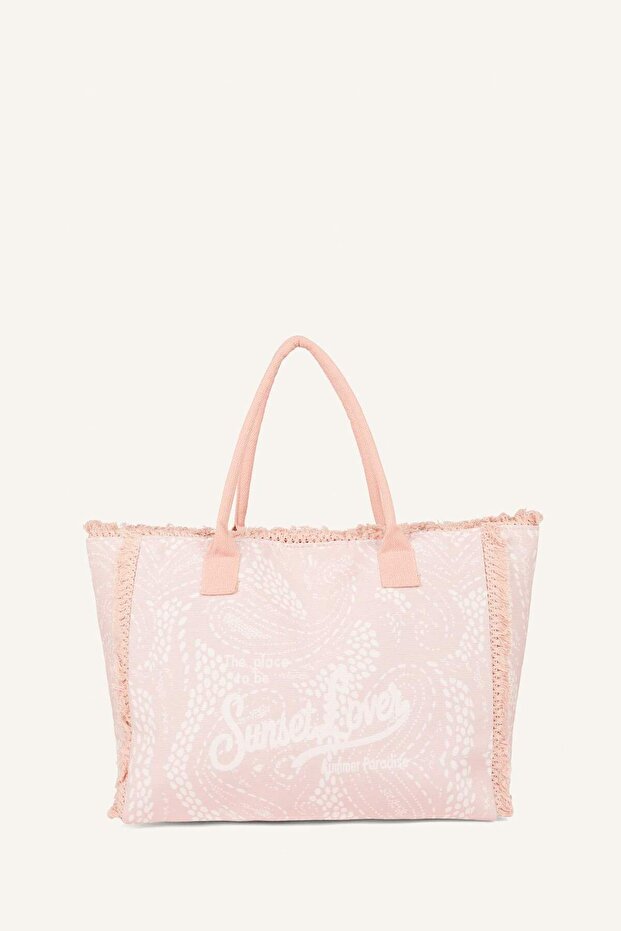 Women's Embroidered Canvas Light Pink Beach Bag G8718Axns